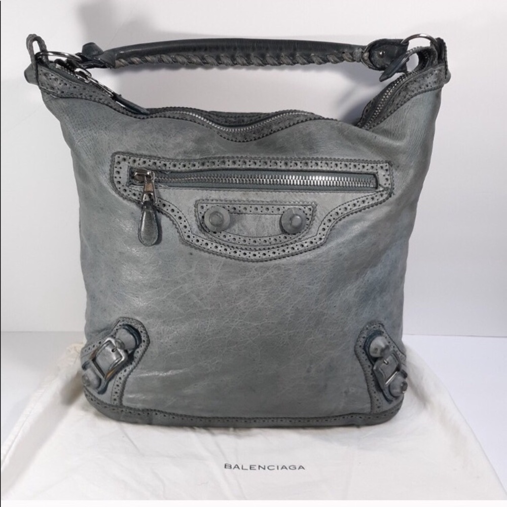 BALENCIAGA SLATE BLUE GIANT COVERED DAY HOBO BAG